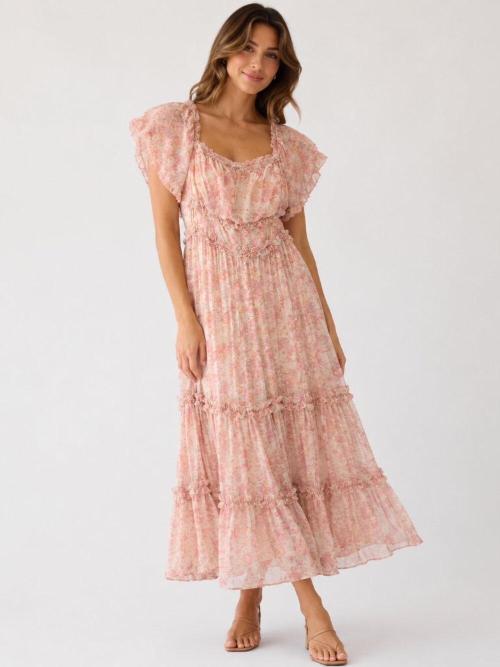 Love Sam Floral Ruffle Flutter Sleeve Maxi Dress - Size S